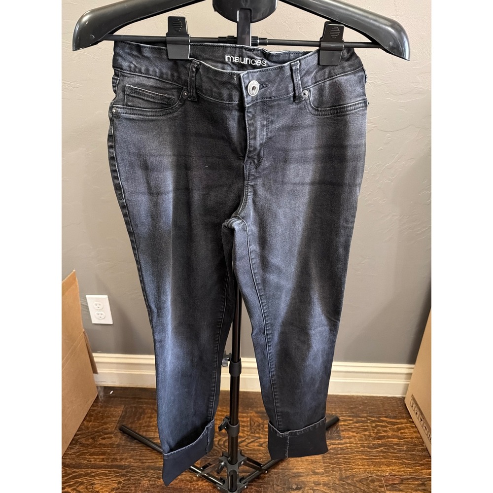 Maurices Womens Black Denim Cropped Jeans Size M Regular Cuffed Stretch Casual